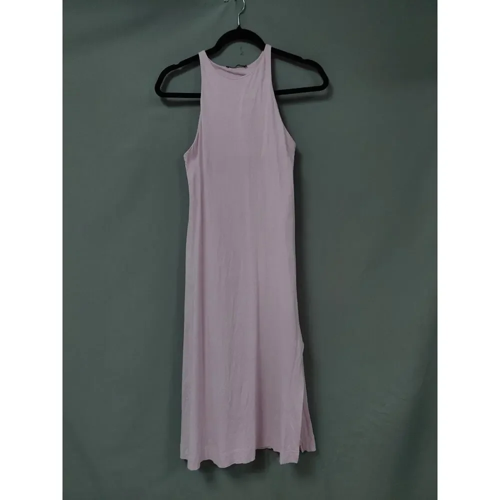 Zara Pink Ribbed Knit Halter Neck Side Slit Midi Dress Women Size S